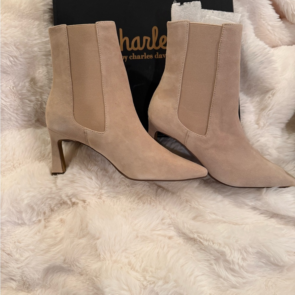 Charles David Beige Suede Ankle Booties